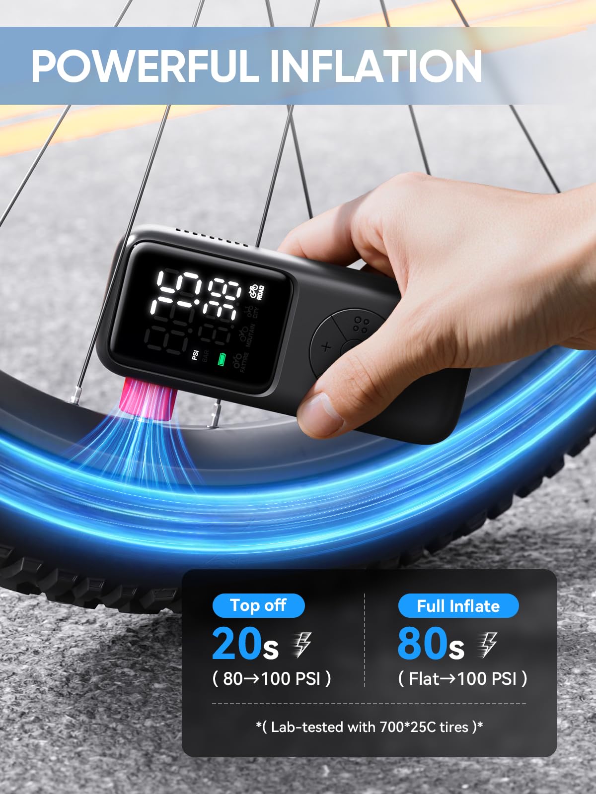 Mini Electric Bike Pump,120 PSI Bike Pump Portable with Guage Auto Stop, Bicycle Pump with Presta and Schrader, Bike Tire Pump Valve for Road Bicycle, Mountain Bike, E-Bike,Sports Ball