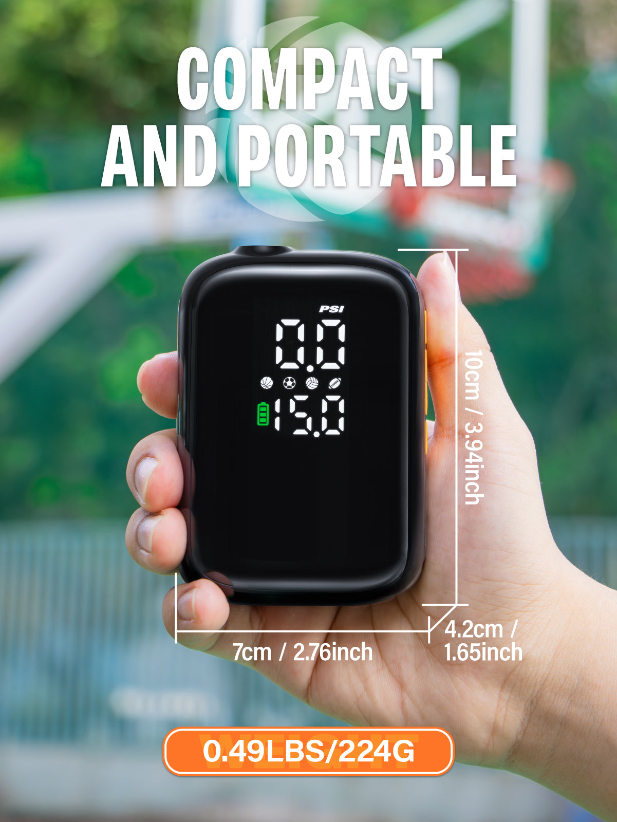 Pumteck AP1-M Electric Ball Pump: Portable Sports Automatic Ball Air Pump with Digital Precise Pressure Gauge, 15Psi Fast Inflation Basketball Soccer Football Volleyball Rugby Inflator with 2 Needles