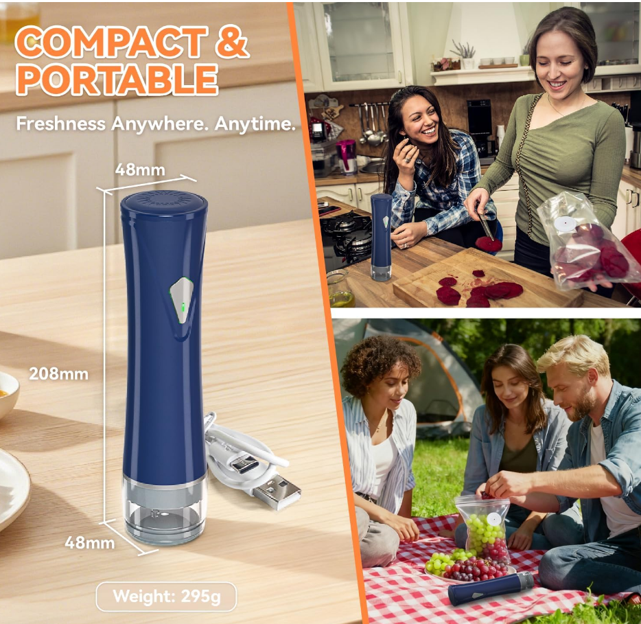 Compact Vacuum Sealer with Mason Jar Kit & 15 Reusable Bags | Food Saver
