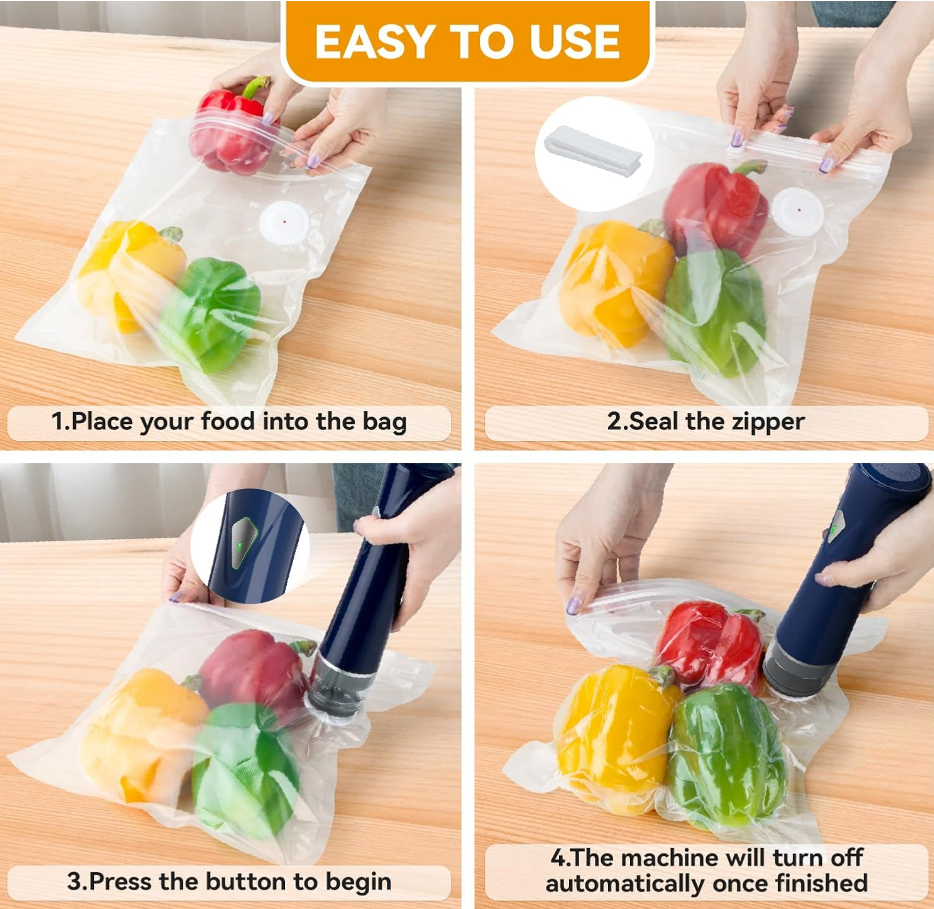Compact Vacuum Sealer with Mason Jar Kit & 15 Reusable Bags | Food Saver
