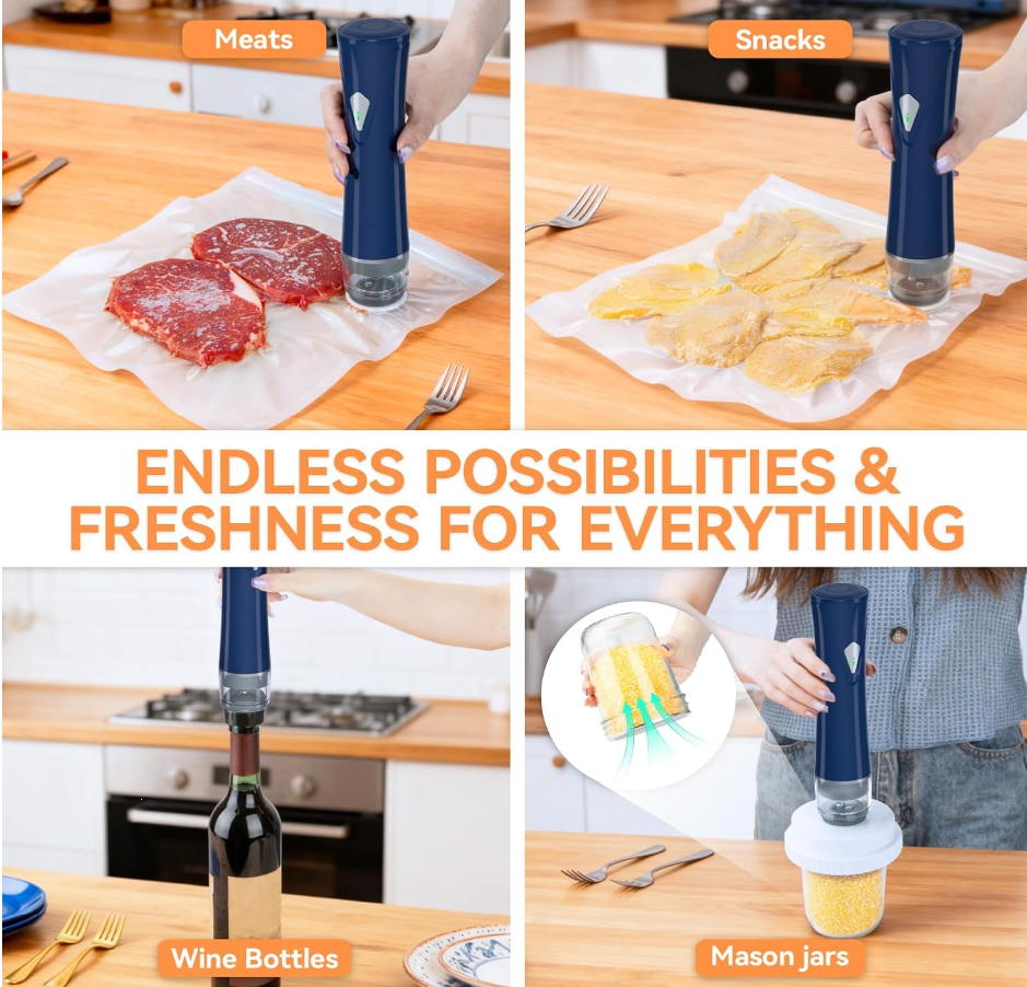 Compact Vacuum Sealer with Mason Jar Kit & 15 Reusable Bags | Food Saver