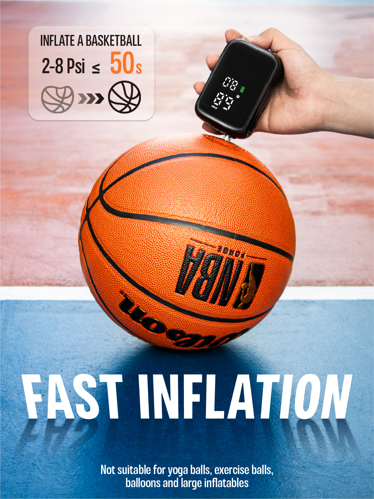 Pumteck AP1-M Electric Ball Pump: Portable Sports Automatic Ball Air Pump with Digital Precise Pressure Gauge, 15Psi Fast Inflation Basketball Soccer Football Volleyball Rugby Inflator with 2 Needles
