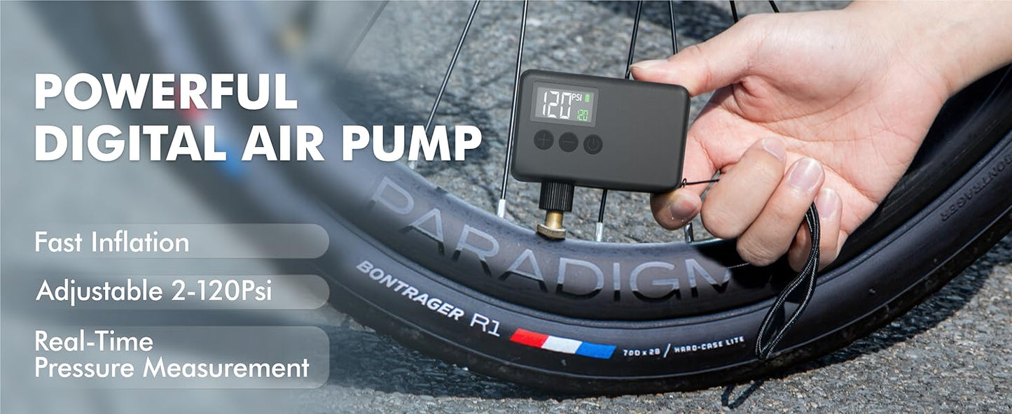 GPUTECK BG01 Portable Electric Bike Pump | 120 PSI Digital Tire Inflator
