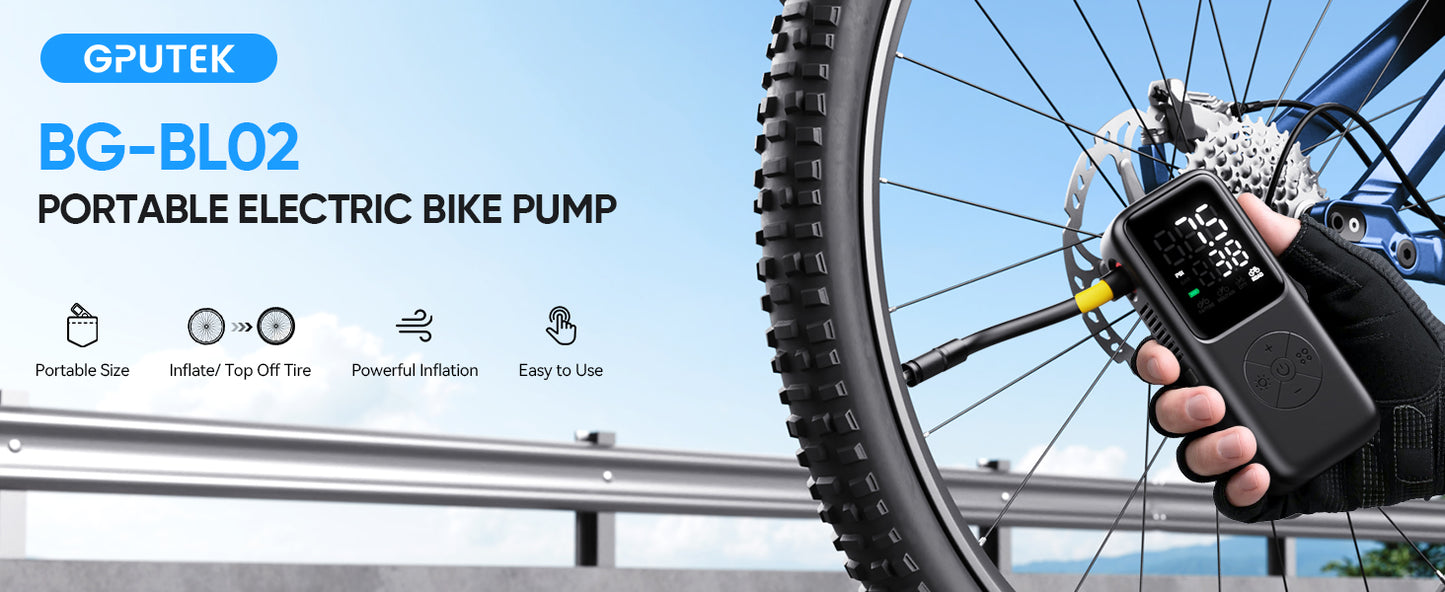 Mini Electric Bike Pump,120 PSI Bike Pump Portable with Guage Auto Stop, Bicycle Pump with Presta and Schrader, Bike Tire Pump Valve for Road Bicycle, Mountain Bike, E-Bike,Sports Ball