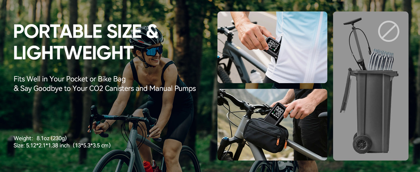 Mini Electric Bike Pump,120 PSI Bike Pump Portable with Guage Auto Stop, Bicycle Pump with Presta and Schrader, Bike Tire Pump Valve for Road Bicycle, Mountain Bike, E-Bike,Sports Ball